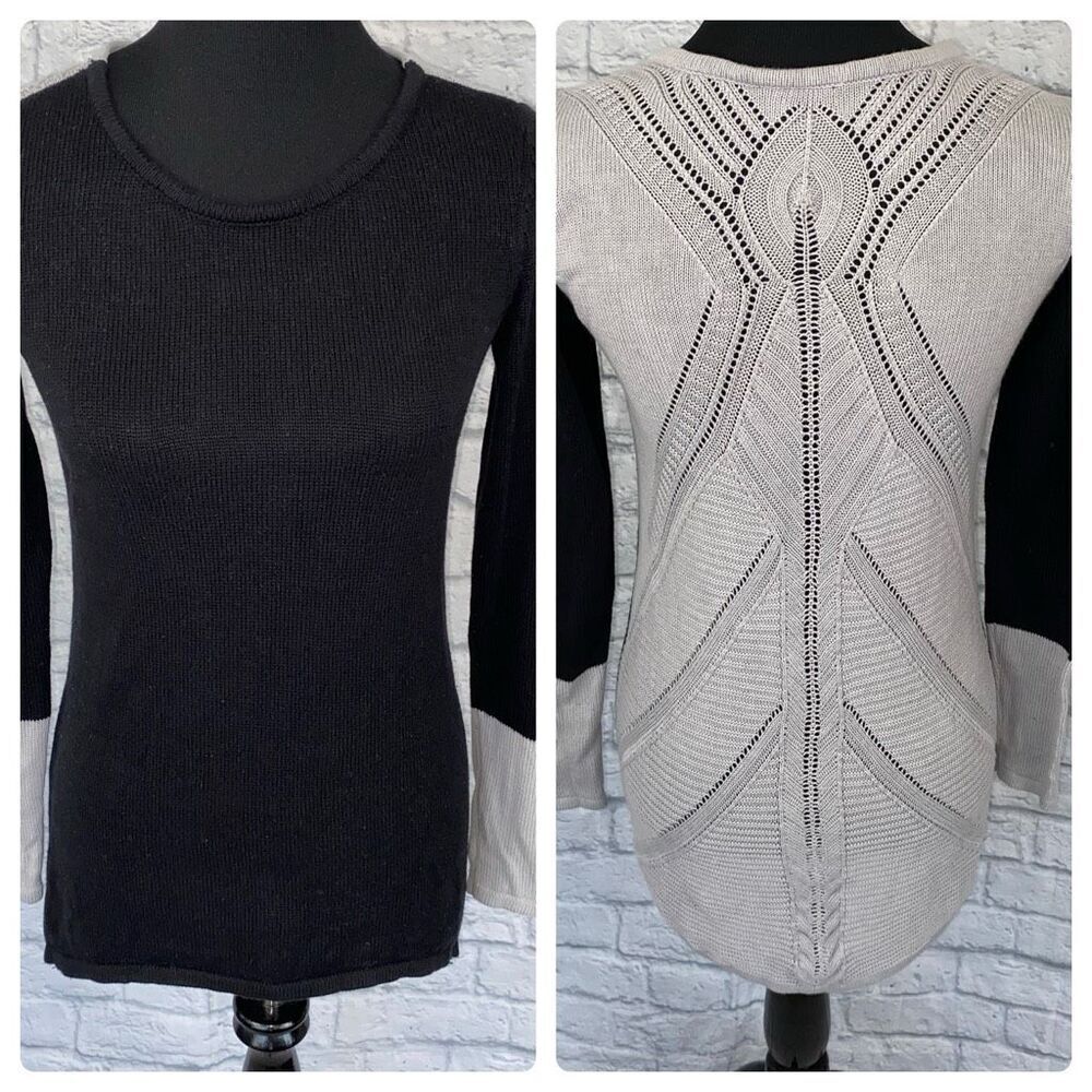 Nicole Miller women S color block longsleeve scoopneck sweater black/silver